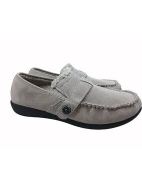 REVITALIGN Womens Siesta Splendid Gray Faux Suede Moccasin Slippers 12W Faux Fur